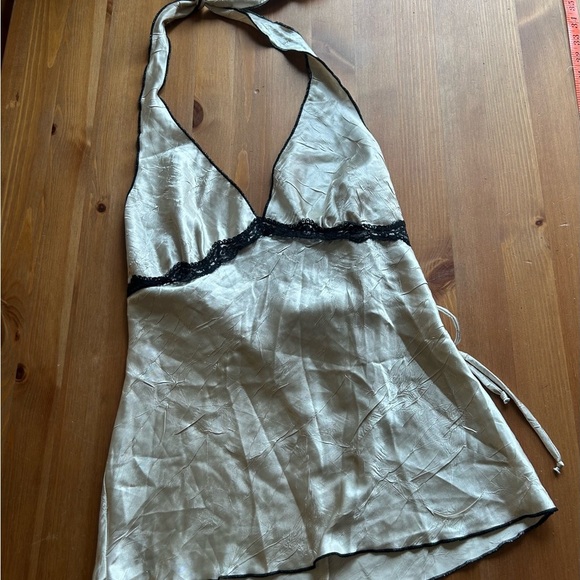 Y2K Vintahe Halo Baby Doll Elegant Cream and Black Lace Trim Top Medium - Picture 3 of 7